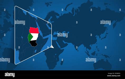 Location Of Sudan On The World Map With Enlarged Map Of Sudan With Flag