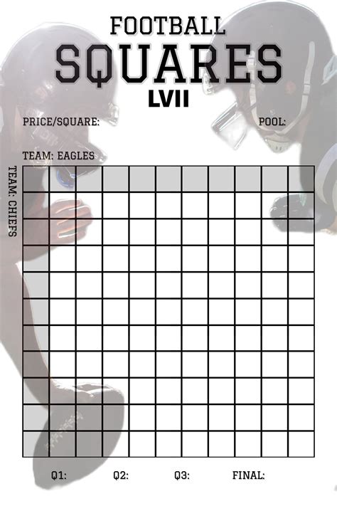 Super Bowl Squares Template Printable 2025 Super Bowl Pool Squares Football Squares Etsy