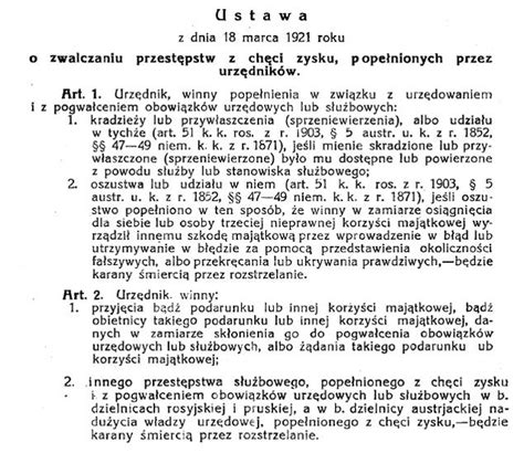 Afery korupcyjne w II RP urzędnikom groziła kara śmierci przez