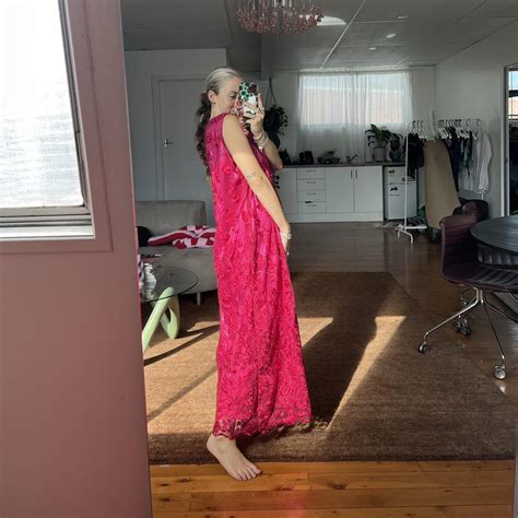 Hot Pink Vintage Full Length Gown With Metallic Depop