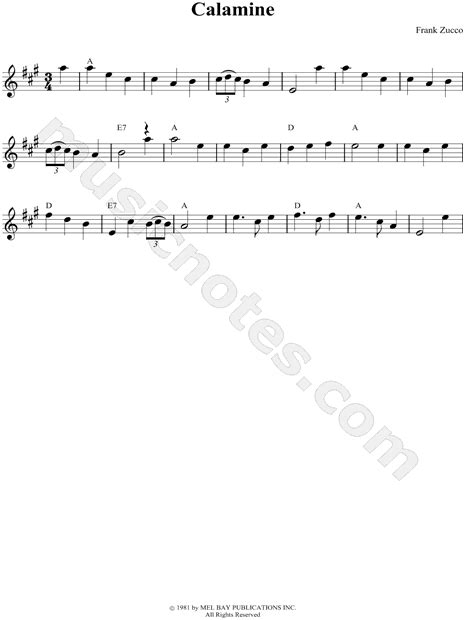 Traditional Calamine Sheet Music Violin Solo In A Major Download