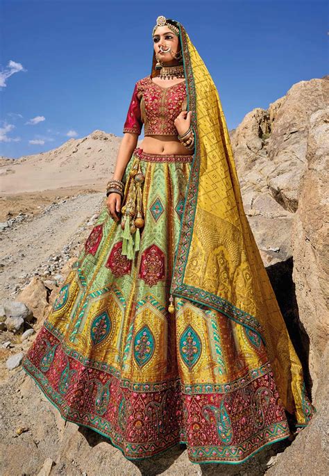 Pista Green Banarasi Silk Circular Lehenga Choli