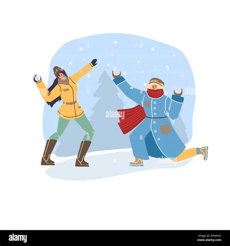 Flat cartoon characters in winter season vector illustration concept Stock Vector Image & Art ...