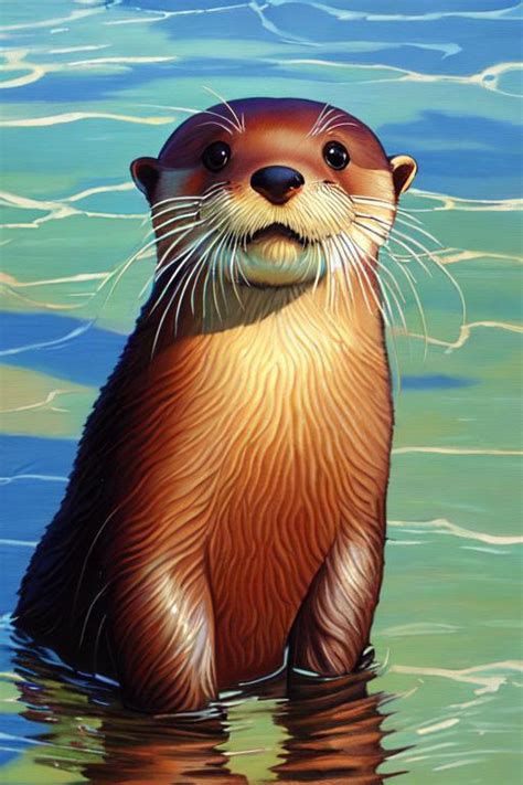 Oil Painting River Otter Character Openart