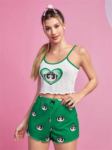 THE POWERPUFF GIRLS X SHEIN Padrão de Menina de Cartoon Conjunto De