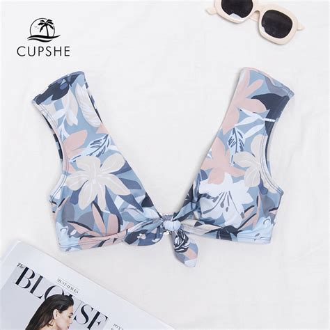 Cupshe Tropical Bunny Tie Bikini Top Only For Women Sexy V Neck Back