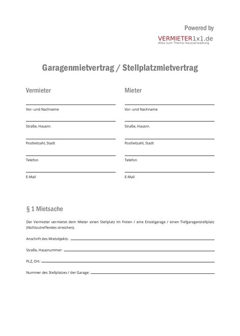 Muster Garagenmietvertrag