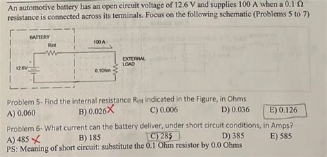 Solved An Automotive Battery Has An Open Circuit Voltage Of Chegg