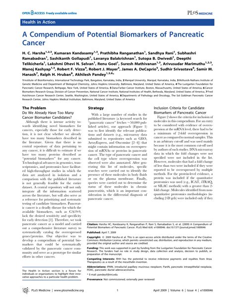 Pdf A Compendium Of Potential Biomarkers Of Pancreatic Cancer