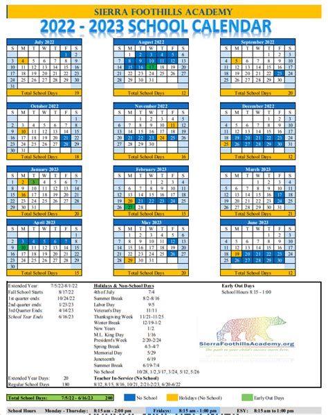 Foothills Elementary School Calendar - Esther Daloris