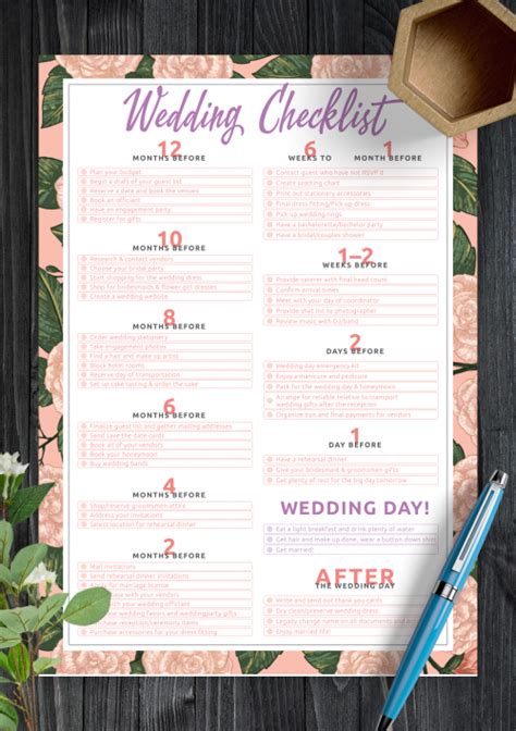 Free Wedding Checklist Printable Worksheets