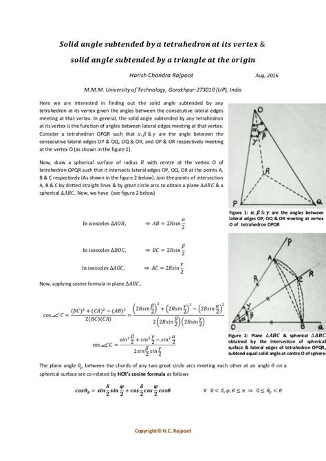 Solid angle subtended by a tetraheron at its vertex & solid angle sub…