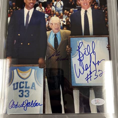 John Wooden Bill Walton Kareem Abdul Jabbar Signed 8x10 Encapsulated