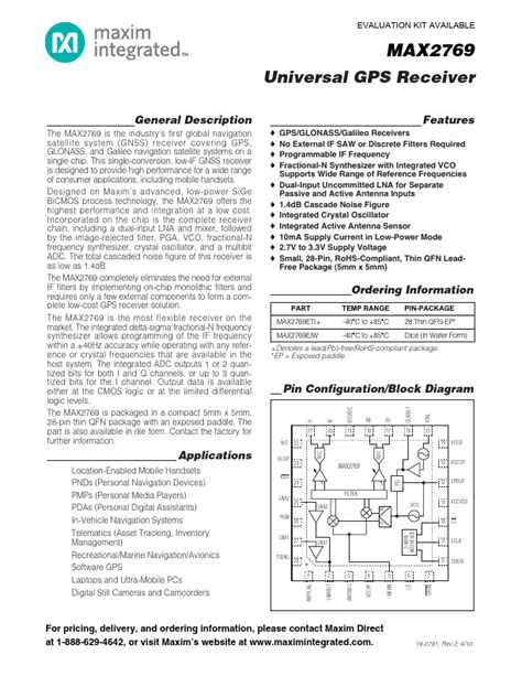 Max2769 Maxim Integrated Products Receiver Hoja De Datos Ficha