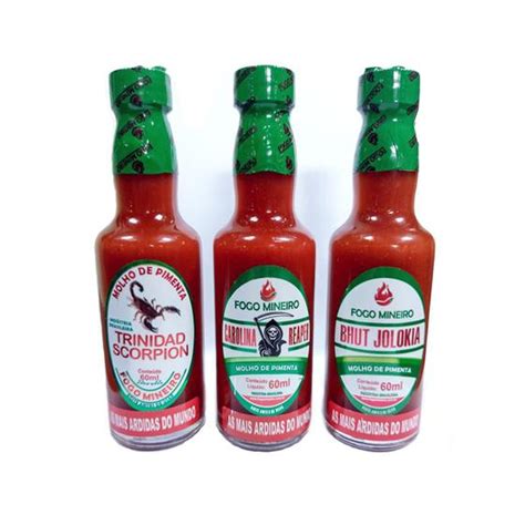 Kit Molhos Carolina Reaper Trinidad Scorpion E Bhut Jolokia 60ml