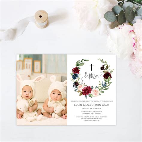 Baptism Invitation Twins, Baptism Invitation Templett, Twins Baptism ...