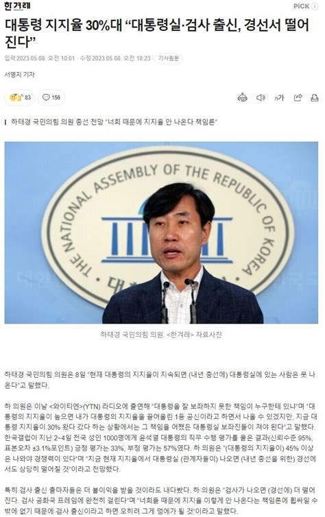 국힘 꿀지역구 의원들 좀 불안하긴 한갑다 정치시사 에펨코리아