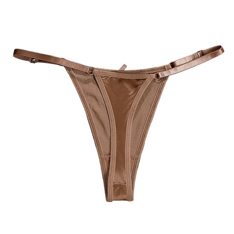 YDFCWXW Women Silk String Bikini Briefs Sexy Underwear Stretch Adjustable Waist Panties Coffee
