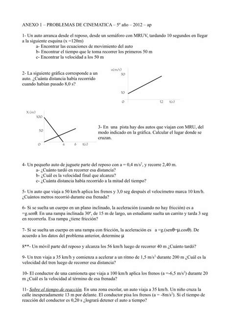 PDF PROBLEMAS DE CINEMATICA ANEXO 1 PROBLEMAS DE CINEMATICA