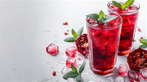 Premium Photo Over A White Backdrop Reddish Roselle Juice And Ice