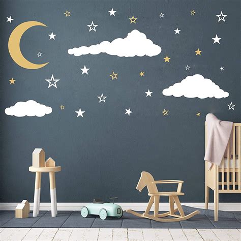 amazoncom moon stars  clouds wall decals cute removable clouds