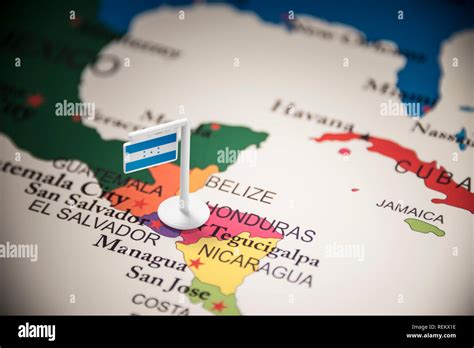 Honduras marked with a flag on the map Stock Photo - Alamy