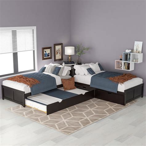 L Shaped Platform Bed With Trundle And Drawers Twin Size Platform Bed