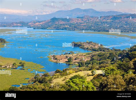 Lake Suchitlan seen from Suchitoto. Suchitoto, Cuscatlan, El Salvador ...