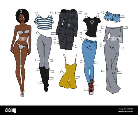 Afroamerican paper doll with cutout clothes Stock Photo - Alamy