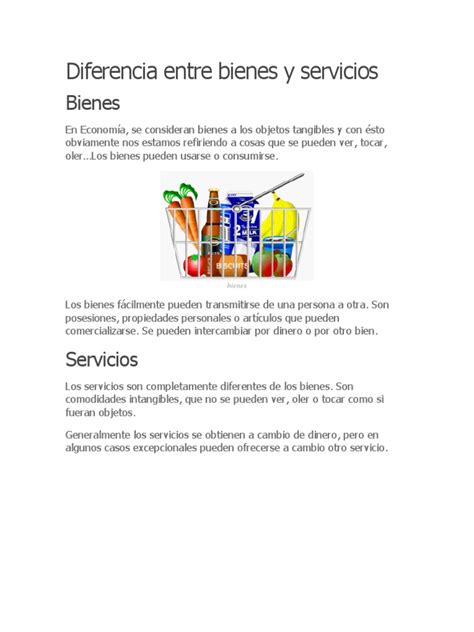 Diferencia Entre Bienes Y Servicios Pdf Bienes Factores De Producción