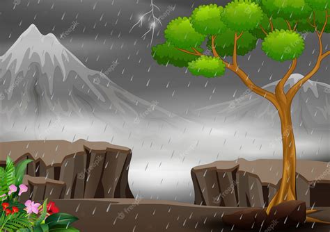 Premium Vector | A thunderstorm in the nature landscape background