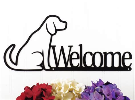 Dog Welcome Metal Sign Black 1625x7 Dog By Refinedinspirations