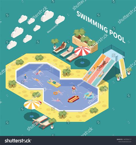 Water Park Aquapark Isometric Composition Sun Stock Vector Royalty