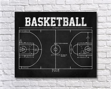 Basketball Court Diagram Basketball Decor on Print Canvas or | Etsy