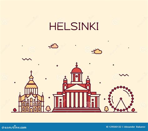 Helsinki Skyline Finland Vector City Linear Style Stock Vector