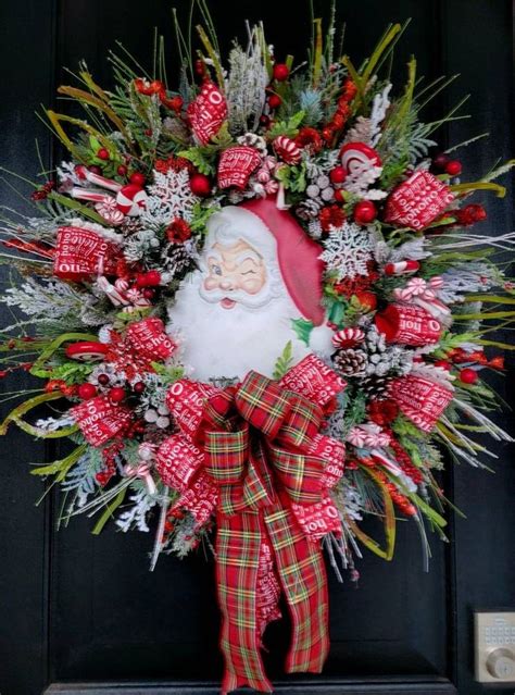 Santa Claus Wreath Evergreen Wreath Christmas Plaid Wreath Holiday