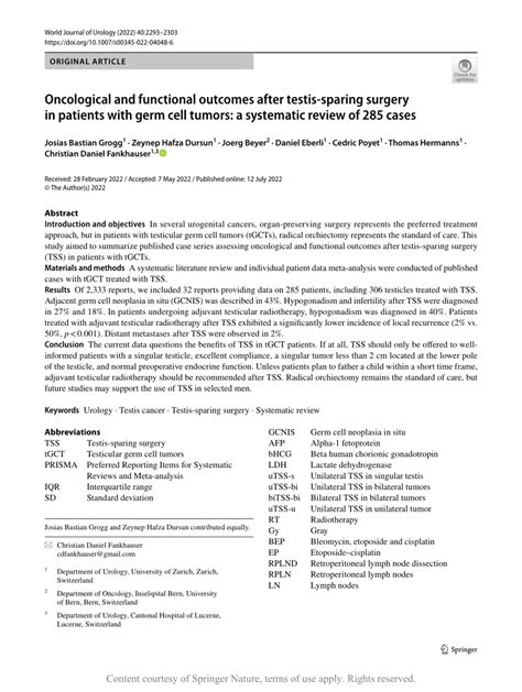 Pdf Oncological And Functional Outcomes After Testis Sparing Surgery