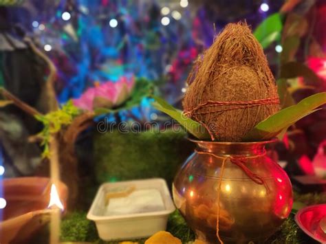 Kalash With Coconut Stock Photo Image Of Lighting Coconut