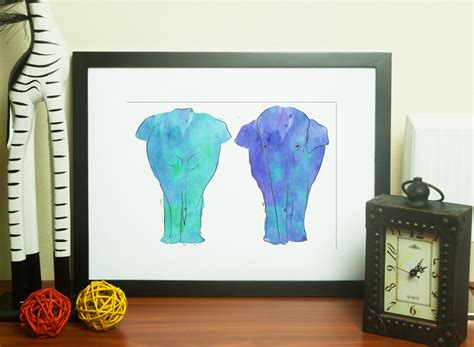 Elephant Print Watercolor Elephant Blue Elephant Wall Art - Etsy