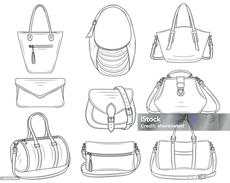 Women Fashion Handbags Collection Vector Sketch Illustration Stock