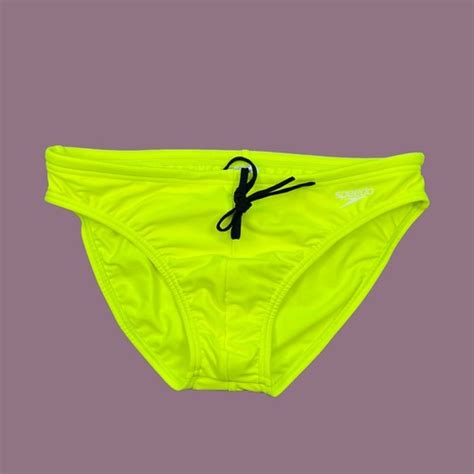 Speedo Men Neon Yellow Solar Swim Brief Bikini Swimwear Bathing Suit Swimsuit EBay