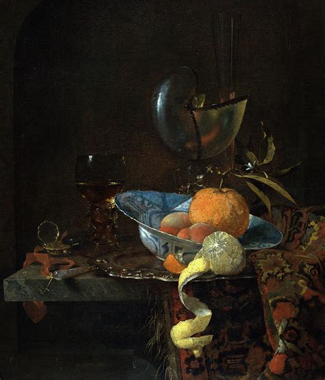 Still Life With Porcelain Bowl And Nautilus Cup Painting By