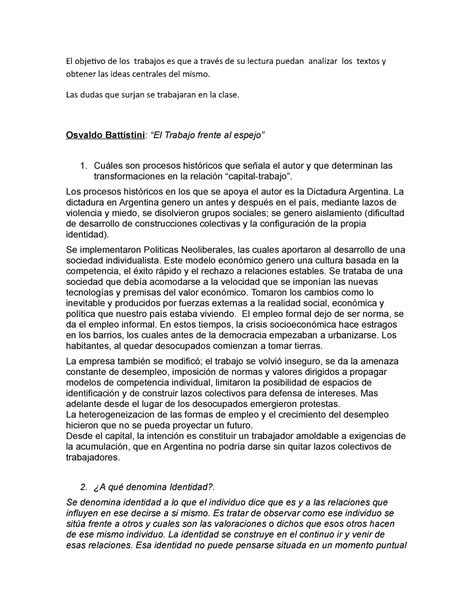 Unidad I Battistini El Trabajo Frente Al Espejo Continuidades Y