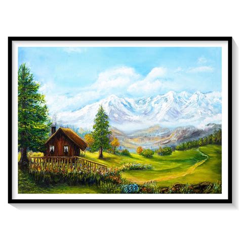 Buy Mountain Hut Landscape Art Paintings & Prints Online India at Best Price – Dessine Art