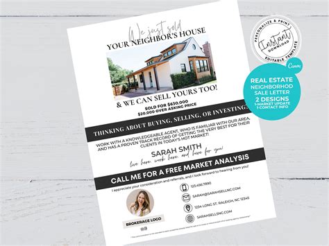Real Estate Letter Sold Your Neighbors House Flyer Realtor - Etsy