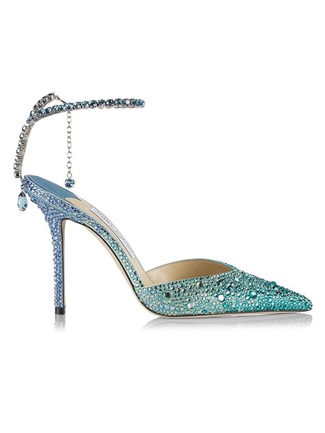 Jimmy Choo Saeda 100mm Satin Crystal Pumps In Blue Lyst