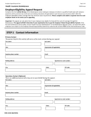 Fillable Online Marketplace Appeal Request Form Employer Marketplace