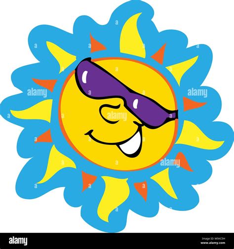 A Cartoon Illustration Of A Smiling Sun Wearing Sunglasses Stock Vector Image And Art Alamy