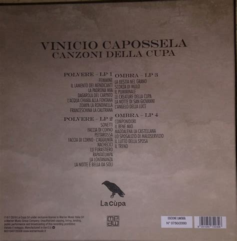 VINICIO CAPOSSELA CANZONI DELLA CUPA LIMITED NUMBERED EDITION 4 LP