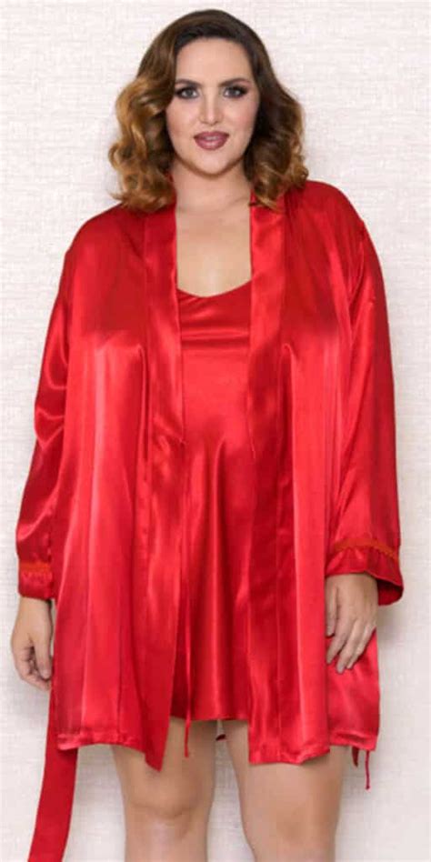 Plus Size Satin Robe With Long Sleeves Sexy Womens Loungewear